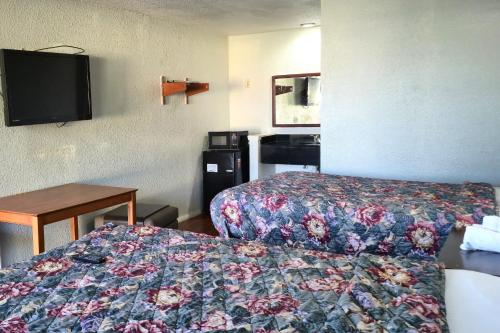 a hotel room with a bed and a tv at Deluxe Inn Motel By OYO Grand Prairie Interstate 30 in Grand Prairie