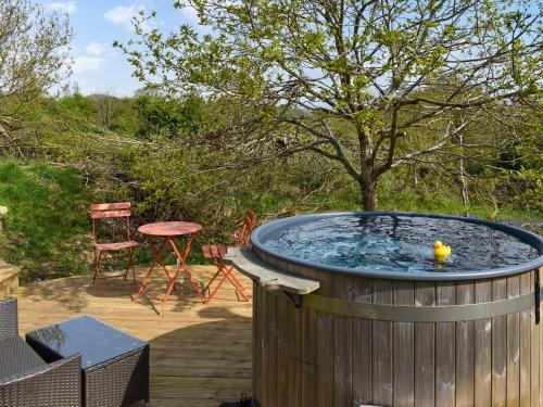 a hot tub with a rubber duck in it on a patio at Deer Close - Uk45787 in Millom