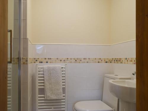 a white bathroom with a toilet and a sink at 1 Lonsdale House in Keswick