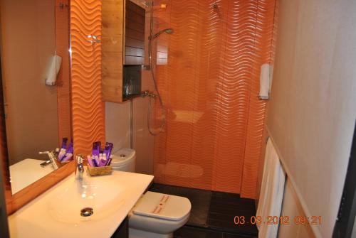 a bathroom with a toilet and a sink and a shower at Santa Bárbara in Sant Corneli de Cercs 