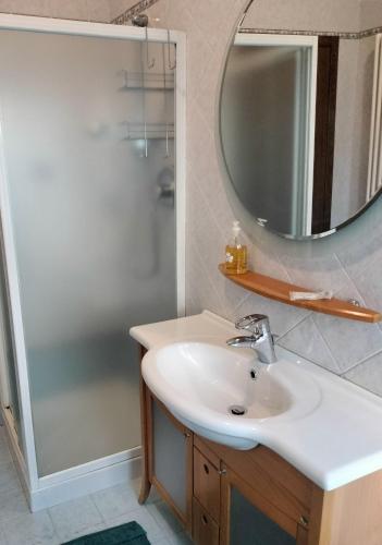 un bagno con lavandino e doccia con specchio di Alle Terme B&B Poesia a Rapolano Terme