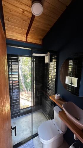 a bathroom with a toilet and a sink at Villagio vilas boas Monte Verde in Camanducaia