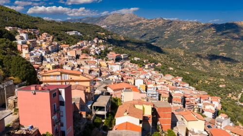 an aerial view of a town on a mountain at Sa omu de sa palgia in Jerzu