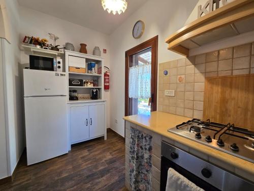 Il comprend une cuisine équipée d'un réfrigérateur blanc et d'une cuisinière. dans l'établissement A casa di Isor, à San Vito dei Normanni