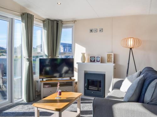 a living room with a couch and a tv at Lodge 10 Bridlington Holiday Park - Uk48212 in Carnaby