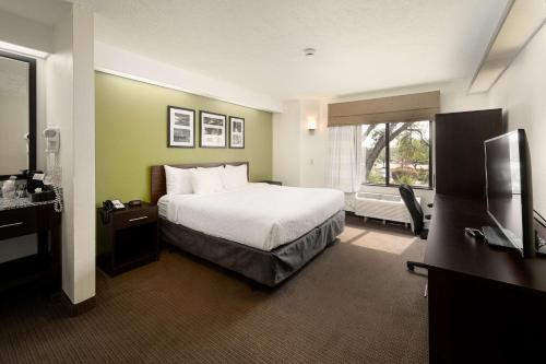 a hotel room with a bed and a television at SureStay by Best Western Summerville Flowertown in Summerville