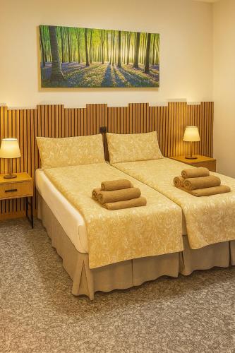 two beds in a room with two lamps on them at Melannie's Apartment in Bergamo