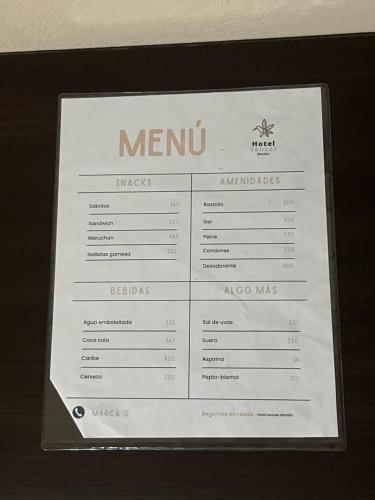 a menu for a mexican restaurant at Hotel Bamboo Sauces Morelia in Morelia