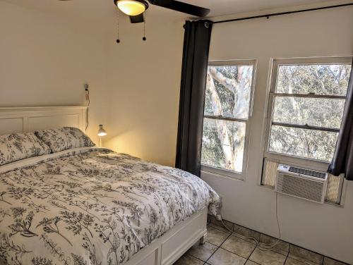 ein Schlafzimmer mit einem Bett und zwei Fenstern in der Unterkunft Large 3 Bedroom near everything in San Diego in San Diego