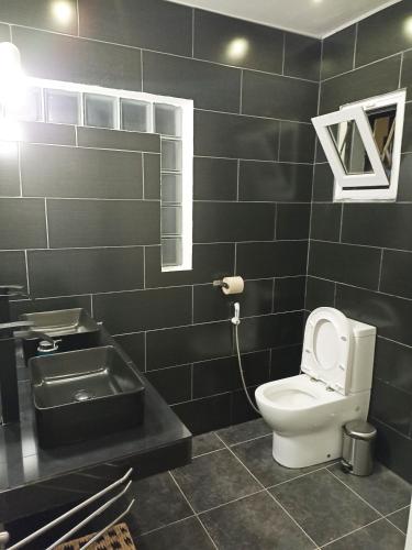 a bathroom with a toilet and a sink at Hôtel Les 12 Collines, Ivato Aéroport in Ambohijanahary