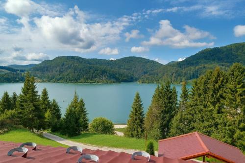 デディンキにあるChata Jozefína - lake viewの山を背景にした湖の景色