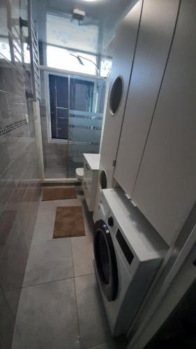a bathroom with a shower and a sink and a toilet at Le duo virtonnais - appartement 4 personnes au coeur de la gaume in Virton