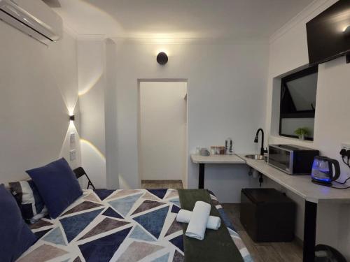 a bedroom with a bed and a desk in it at East Park Inn in Polokwane