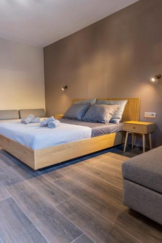 a bedroom with a large bed and a couch at Meteora Living Rooms in Kastrákion