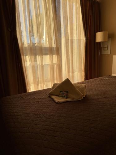 a blanket on a bed with a window at Aparthotel Waldinger Skopje in Skopje