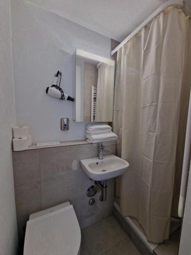 a small bathroom with a sink and a toilet at Casa Maria Bern in Bern