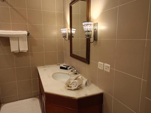 a bathroom with a sink and a mirror at Maidens Hotel New Delhi in New Delhi