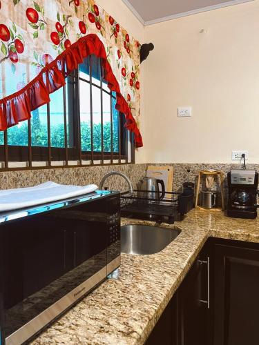 a kitchen with a sink and a window at Trébol House in Cuatro Esquinas