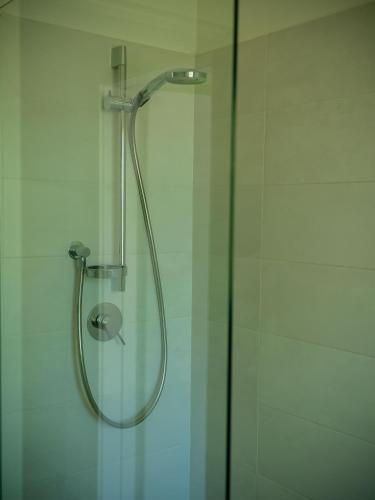 a shower with a glass door in a bathroom at L'introvabile in Cesena