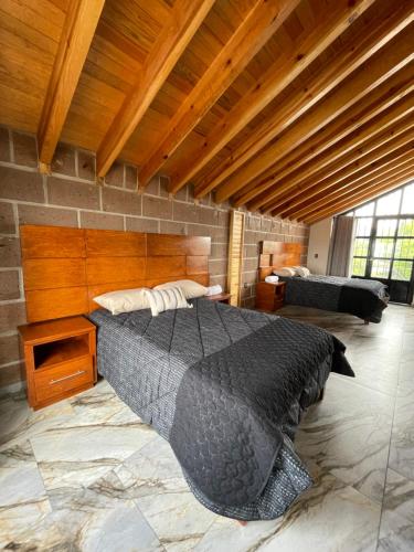 ベルナルにあるCabañas La Rinconada, Bernalのベッドルーム1室(大きな黒いベッド1台付)