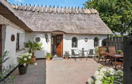 a small white cottage with a thatched roof at Awesome Apartment In Tommerup With House A Panoramic View in Render