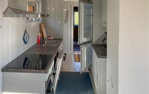 a small kitchen with a sink and a stove at Awesome Home In Kolbjørnsvik With House Sea View in Skarvedalen