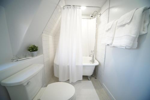 a white bathroom with a toilet and a sink at Luxurious Renovated Gem in Convenient Location! in Delta