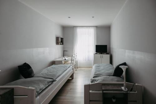 a room with two beds and a television in it at Apartment Franz in Neutal