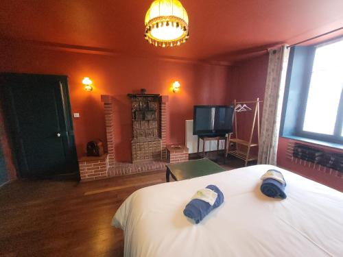 a bedroom with a bed and a tv in it at Maison d'hôtes Coeurdacier in Monthureux-sur-Saône