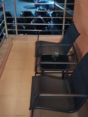 two black chairs with a potted plant on them at Luxury Apartment in Strumica