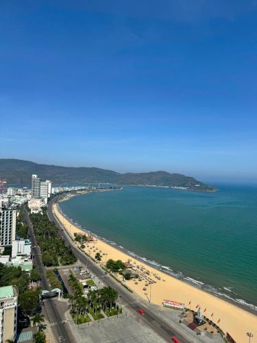 an aerial view of a beach and the ocean at Seafront Apartment TMS Quy Nhơn in Quy Nhon