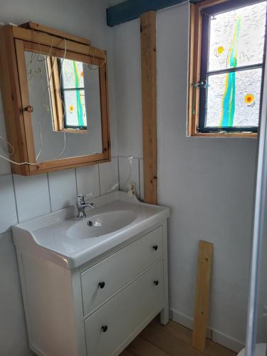 ein Badezimmer mit Waschbecken und Spiegel in der Unterkunft Casa Tara Ruhe und Entspannung, Natur pur in Acardece