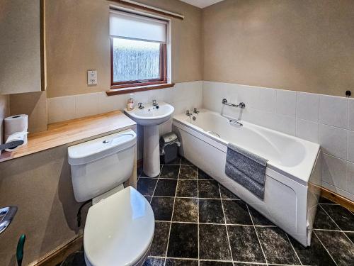 a bathroom with a toilet and a tub and a sink at Clunymhore in Nethy Bridge