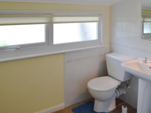 a bathroom with a toilet and a sink and a window at Watersedge - E1106 in Horning