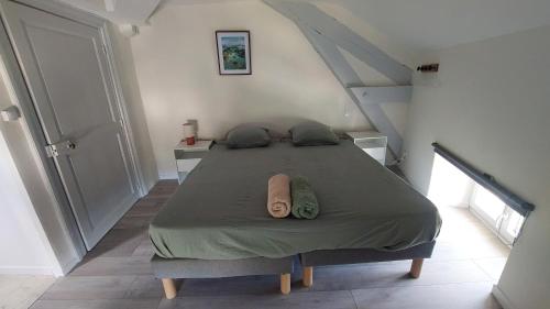 a bed with two pillows on it in a room at Gite de la chateliere in Donzère