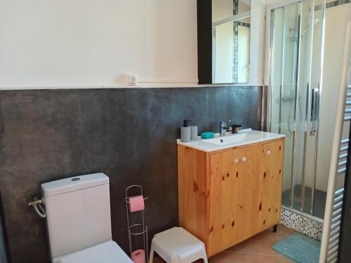 a bathroom with a toilet and a sink at Digital Detox Relaxation and Games in Roquefort-la-Bédoule