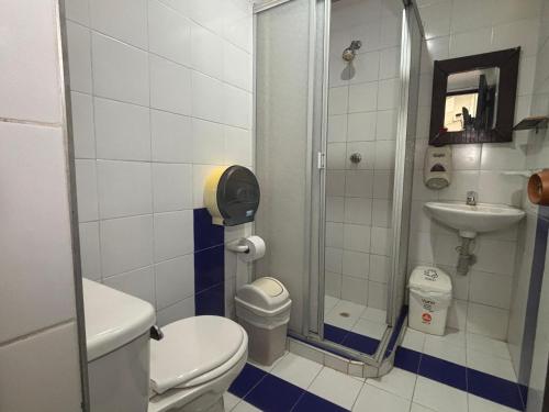 a small bathroom with a toilet and a sink at Finca Santa Helena in Restrepo