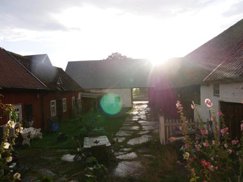 a group of houses with the sun shining on them at Elsasgården - Rum för lugn in Mörbylånga