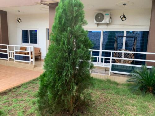 a christmas tree on the porch of a house at VILLA de famille 3 lit in Porto-Novo