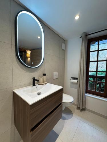 ein Badezimmer mit Waschbecken und Spiegel in der Unterkunft Suite Galerie by Collection Aura - Hypercentre Charleville-Mézières à deux pas de la Place Ducale in Charleville-Mézières