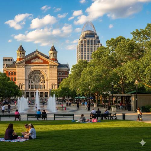 people sitting in a park in front of a building at The Grand Elm Suite 2 in Ludlow