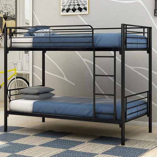 a black bunk bed with blue pillows on it at Haehostel in Bethlehem
