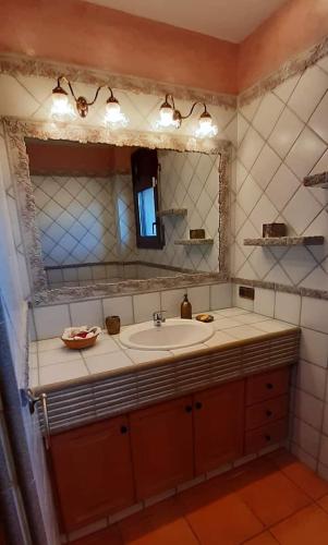 a bathroom with a sink and a mirror at La Quintana in Sénforas