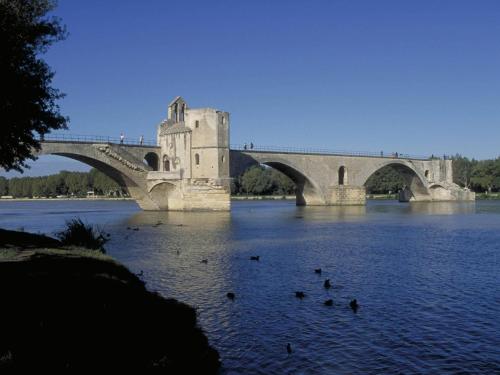 a bridge over a river with ducks in the water at ibis budget Avignon Centre in Avignon