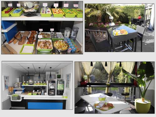 a collage of three pictures of a table with food at Hotel Ibis Budget Nice Palais Nikaia in Nice