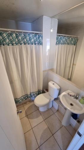 a bathroom with a toilet and a sink at Vacaciones frente al Mar in Valparaíso