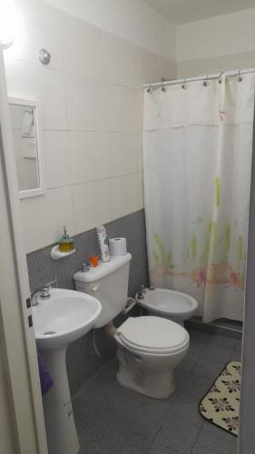 a bathroom with a toilet and a sink at Casa en la Punta San luis in La Punta