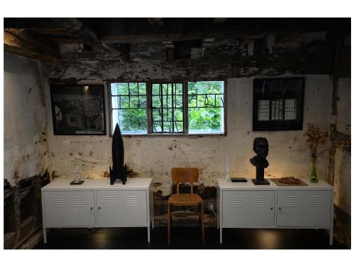 a room with two white desks and a chair at Croft Lodge Studio in Leominster