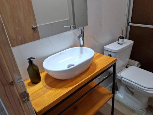 a bathroom with a sink and a toilet at Gran Casa de Campo - Chacra Lavanda in Salto