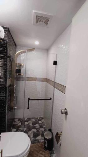 a bathroom with a shower and a toilet at Azure Staycation by Jeric in Manila